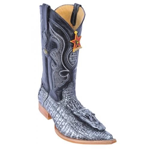 Los Altos Black Silver Genuine Crocodile With Head 3X Toe Cowboy Boots 959591